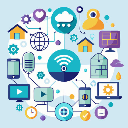 Comprehensive Internet of Things (IoT) Icon Set for Digital Connectivity and Smart Automationのイラスト素材