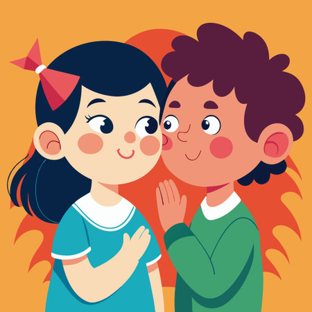 Kids Chatting and Whispering Conspiratorially in a Playful Way (3)のイラスト素材