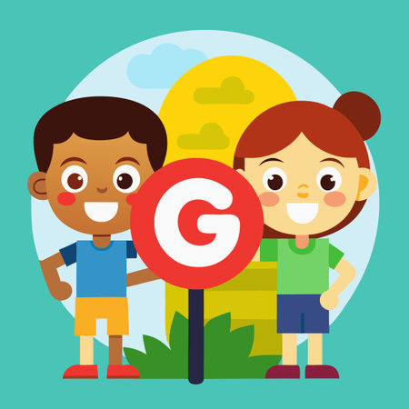 Excited Kids Holding a Large Go Sign with Enthusiasmのイラスト素材