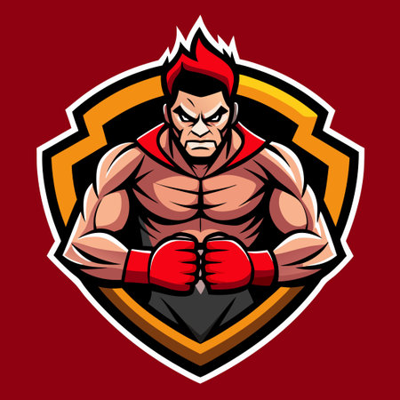 Vector Illustration Depicting Fierce Logo-Themed Boxing Match with Gloves and Flame Effectsのイラスト素材
