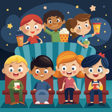 Kids Having a Hilarious Time Watching a Comedy Movie at Homeのイラスト素材