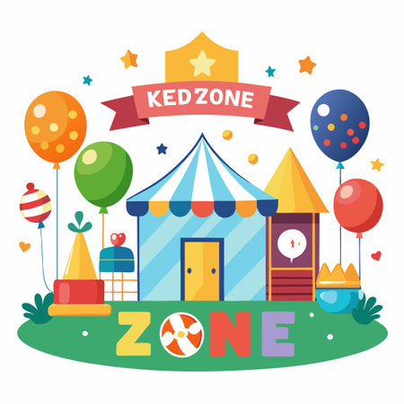 Kids Zone Playroom Banner for Children's Party Decorations and Invitationsのイラスト素材