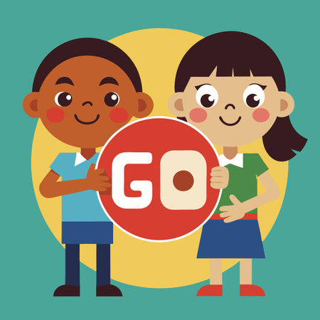 Joyful Kids Holding Go Signs for Encouragement and Supportのイラスト素材