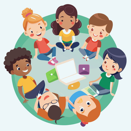 Kids Engage in Collaborative Learning Around a Whiteboardのイラスト素材