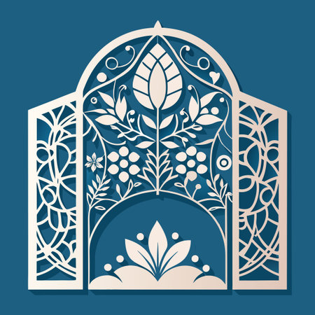 Intricate Lace Gate Fold Wedding Invitation with Laser-Cut Detailsのイラスト素材