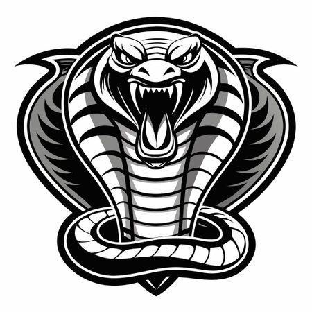 Vintage Monochrome Vector Graphic of a King Cobra Snakeのイラスト素材