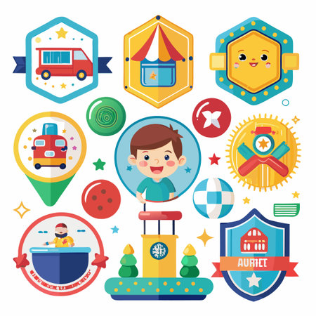 Printable Game Room Labels for Kids' Entertainment and Party Badgesのイラスト素材