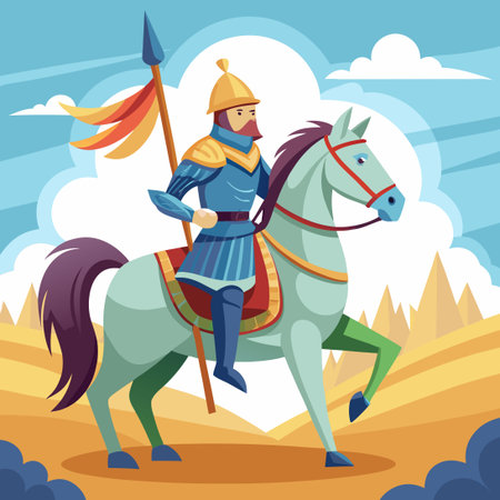 Medieval Equestrian Adventure: Knightly Grace on a Mighty Steedのイラスト素材