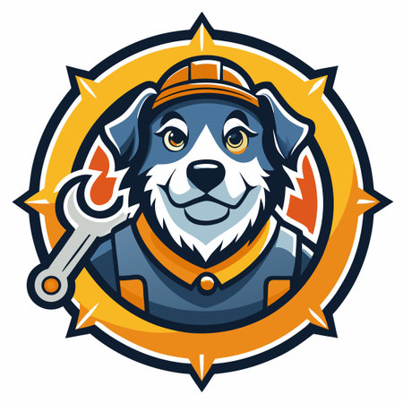 Vector Illustration of a Dog Mechanic Logo with Tools and Wrenchのイラスト素材