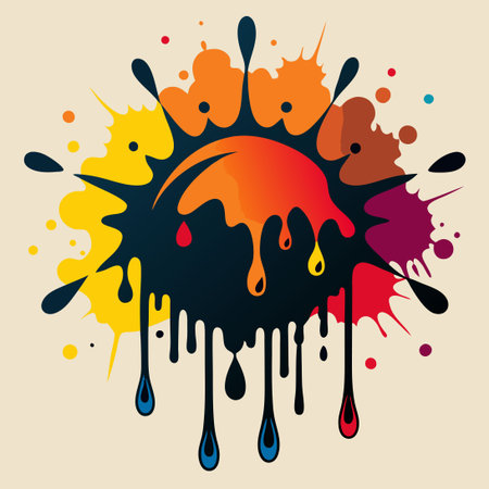 Vibrant Ink Drops Splashing and Creating a Grunge Effectのイラスト素材