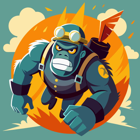 Vector Illustration of King Kong Adorned with a Flying Helmetのイラスト素材