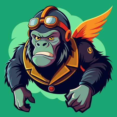 Majestic King Kong with Aviator Helmet in Detailed Vector Illustrationのイラスト素材