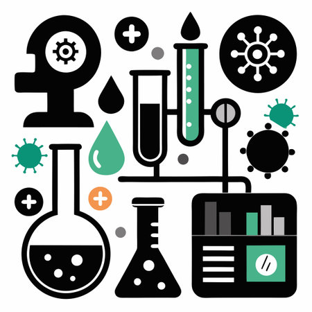 Comprehensive Set of Black Laboratory Science Icons for Fillioのイラスト素材