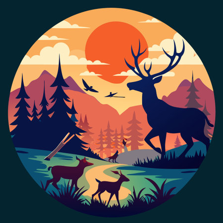 Deer in the forest. Vector illustration in a flat style.のイラスト素材