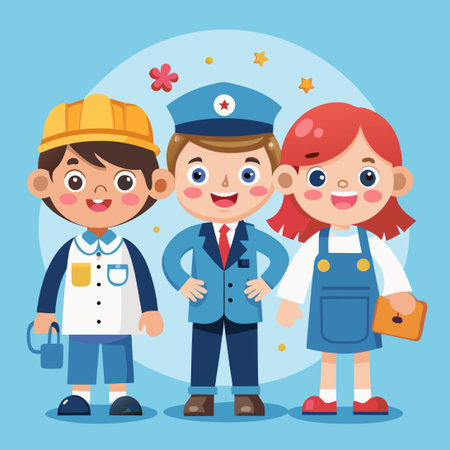 Children Imagining and Role-Playing as Diverse Professionalsのイラスト素材