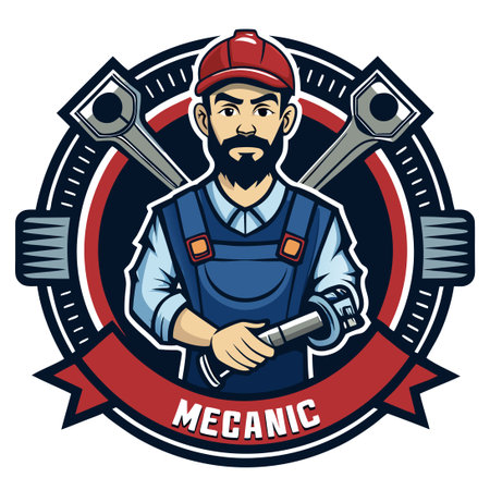 Modern and Bold Logo: Vector Mechanic Motor Shop Illustrationのイラスト素材