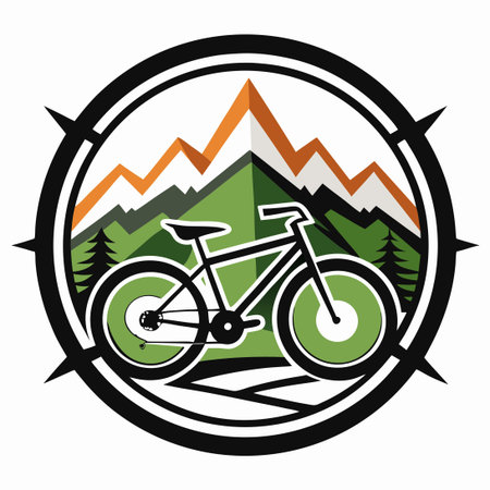 Intricate Vector Illustration of a Rugged Mountain Bike Adorned with an Intriguing Logoのイラスト素材