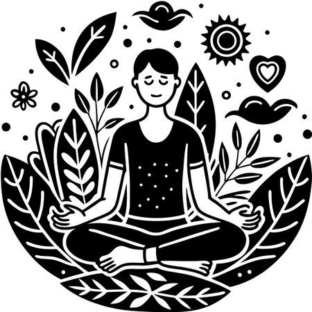 Hand-Drawn Doodle of Self-Care and Health Journey in Black and Whiteのイラスト素材