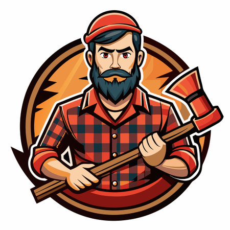 Vintage Lumberjack Badge with Ax Emblem for Masculine Logosのイラスト素材