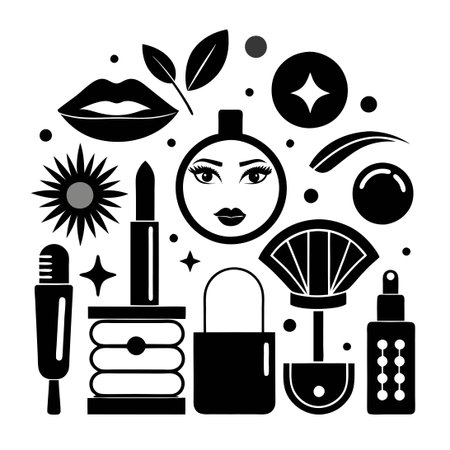 Sleek and Sophisticated Black Icon Set for Makeup and Beauty Essentialsのイラスト素材