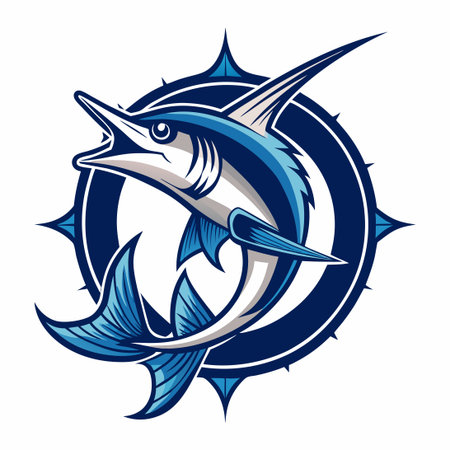 Vintage Anchor and Marlin Fish Emblem for Fishing Adventuresのイラスト素材