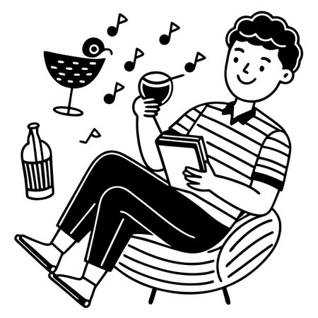 Black and White Doodle Illustration of Someone Relaxing and Indulging in Leisure Timeのイラスト素材