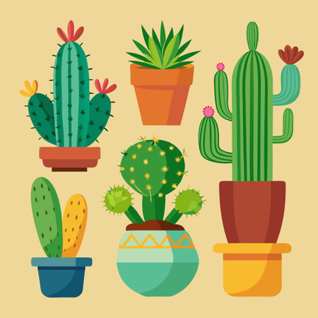 Enchanting Miniature Cactus Trio in a Set of Threeのイラスト素材