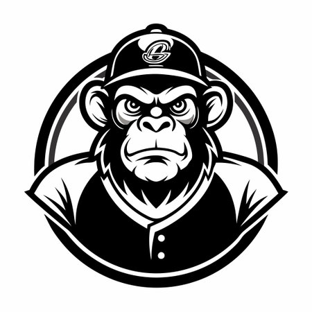 Vintage Baseball Logo Featuring a Monochrome Monkey Mascotのイラスト素材