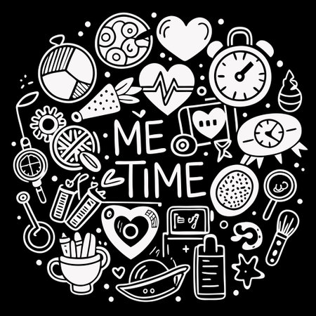 Black and White Doodle Illustration of a Woman Relaxing in Bathtubのイラスト素材