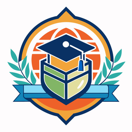 Modern Education Logo with Geometric Design and Dynamic Elementsのイラスト素材