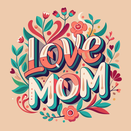 Heartfelt Mother's Day Greeting with Elegant "Love You Mom" Letteringのイラスト素材
