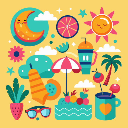 Vibrant and Serene Vector Graphics Elements Perfect for Morning Summer Designsのイラスト素材