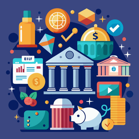Comprehensive Illustration of Essential Money and Banking Conceptsのイラスト素材