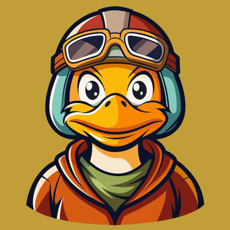 Adorable Duck Mascot in Aviator Helmet for Fun and Adventureのイラスト素材