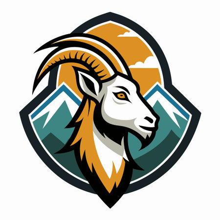 Mountain Goat Silhouette Vector Illustration with Detailed Fur and Hornsのイラスト素材