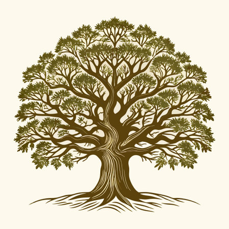 Vintage Engraved Style Log Woodcut Illustration of an Ancient Oak Treeのイラスト素材