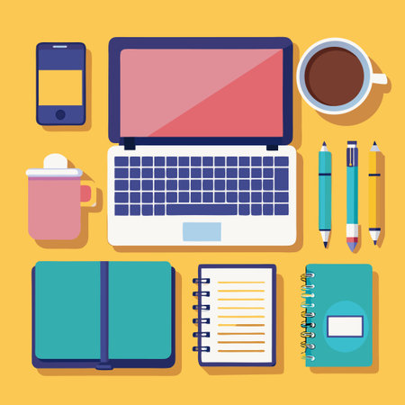 Professional Notebook with Pen and Coffee Set Mockup Templateのイラスト素材