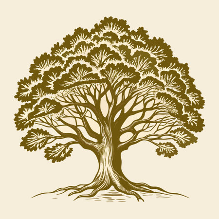 Vintage Engraved Hand-Drawn Illustration of a Majestic Oak Treeのイラスト素材