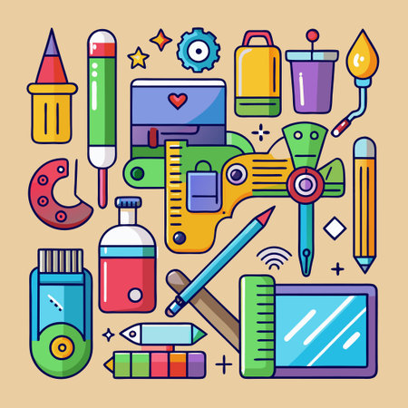 Colorful Vector Graphic Illustration of Painting Tools and Equipmentのイラスト素材