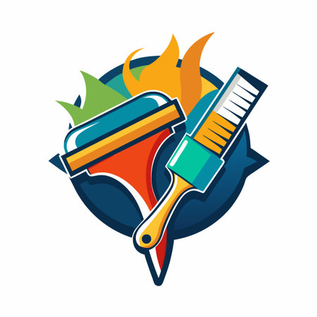 Essential Painting Tools: Paintbrush and Roller Brush with Creative Elementsのイラスト素材
