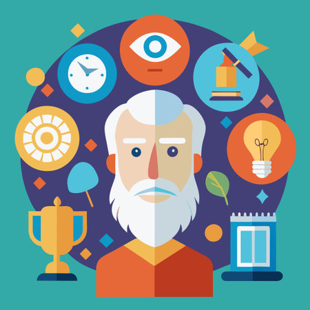 A Collection of Eight Iconic Philosopher Illustrationsのイラスト素材