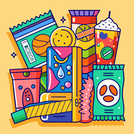Colorful Prepackaged Snack Vector Elements for Design Projectsのイラスト素材