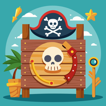 Playful Kids Having Fun on a Wooden Pirate Ship Boardwalkのイラスト素材