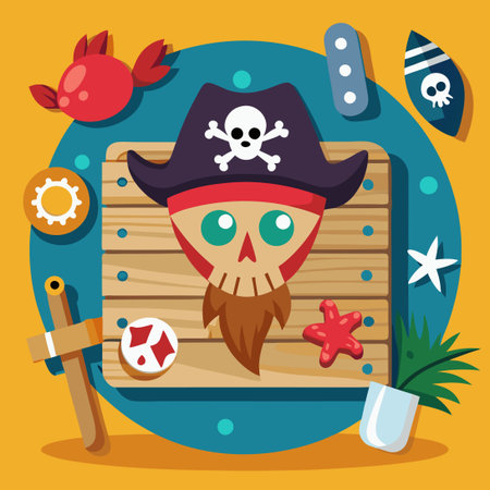 Young Pirates Embark on Wooden Plank Adventures at Seaのイラスト素材