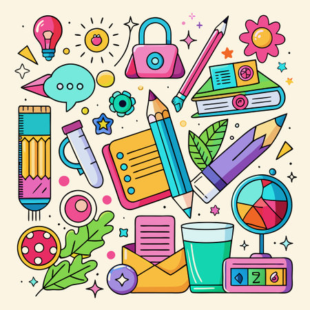 Colorful Vector Graphics of Planners and Stationery for Creative Organizationのイラスト素材