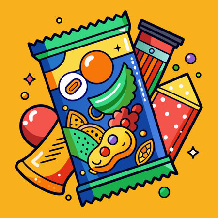 Vibrant Assortment of Packaged Snacks in Eye-Catching Colors