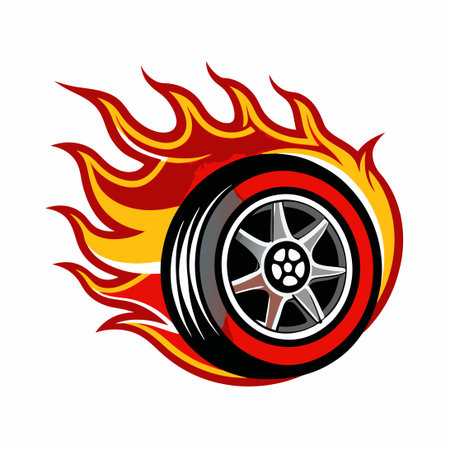 Fiery Racing Car Wheels and Tires Blazing in Motion as a Logo Templateのイラスト素材