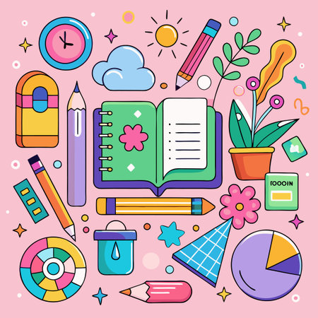 Colorful and Vibrant Vector Graphics for Planners and Stationery Loversのイラスト素材