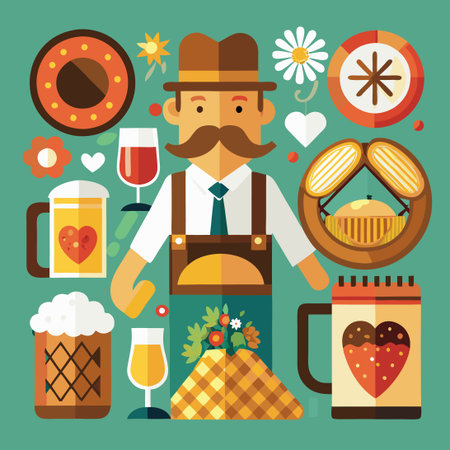 Vibrant Oktoberfest Elements Captured in an Eye-Catching Collectionのイラスト素材