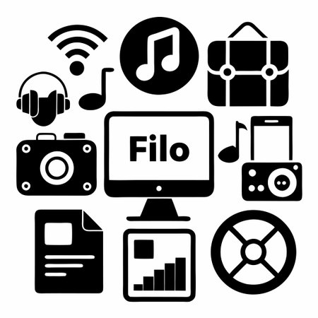 Comprehensive Filio Black Icon Series for Multimedia Applicationsのイラスト素材